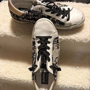 Golden Goose White and Black Patterned Sneakers